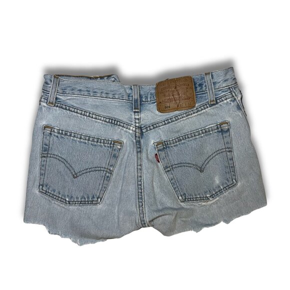 Levis 501 Distressed Denim Shorts W27 Button Fly Vintage Made In USA Raw Hem - Picture 3 of 4
